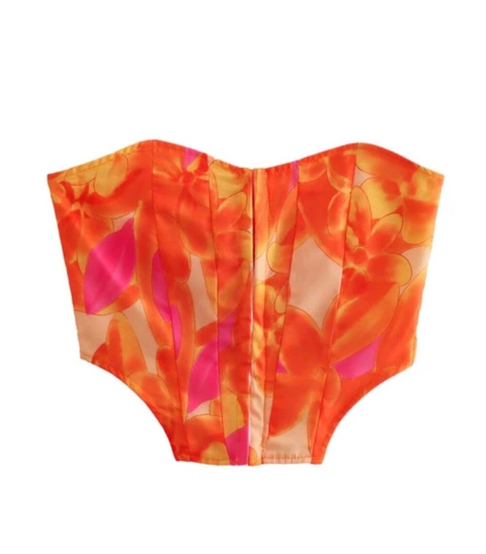 Floral NWT Orange and Pink Fashion Front Metal Hooks Corset Top Size Medium